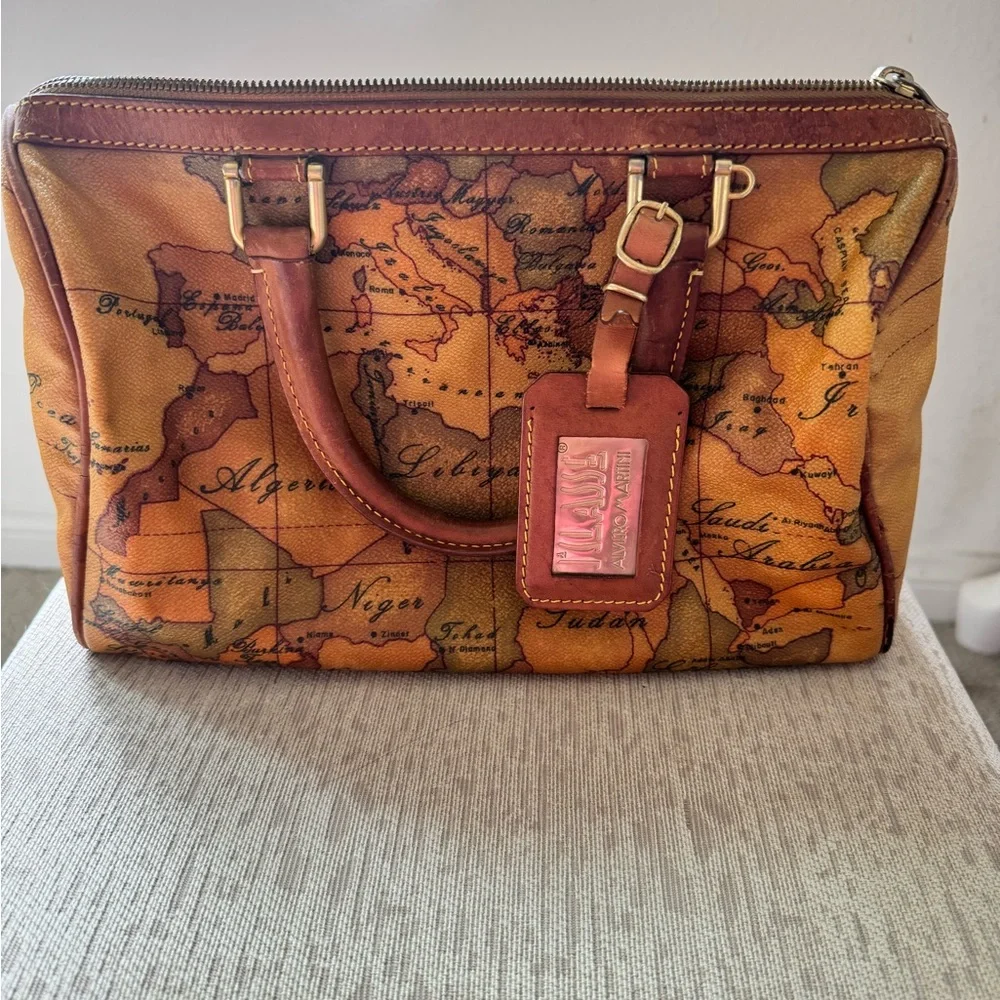 Martini Vintage Map Print Brown Leather women Bag